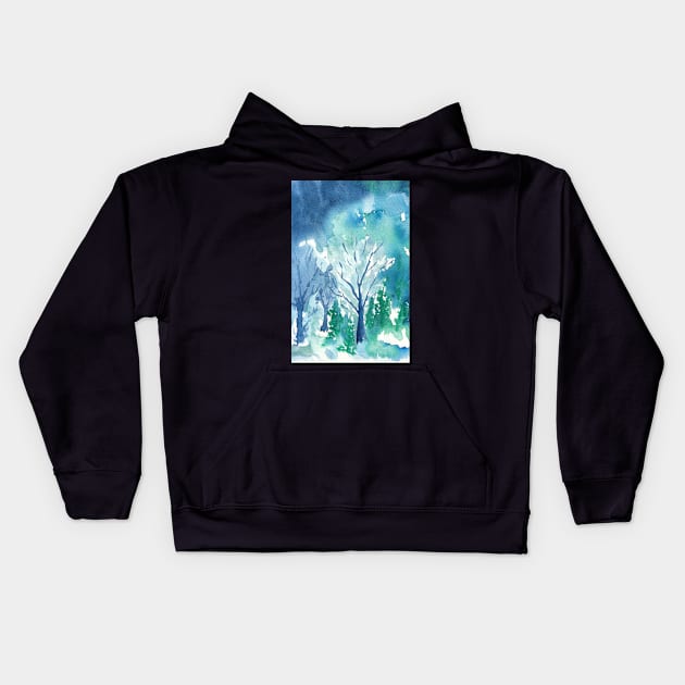 Stormy Woodland Watercolor Kids Hoodie by ConniSchaf